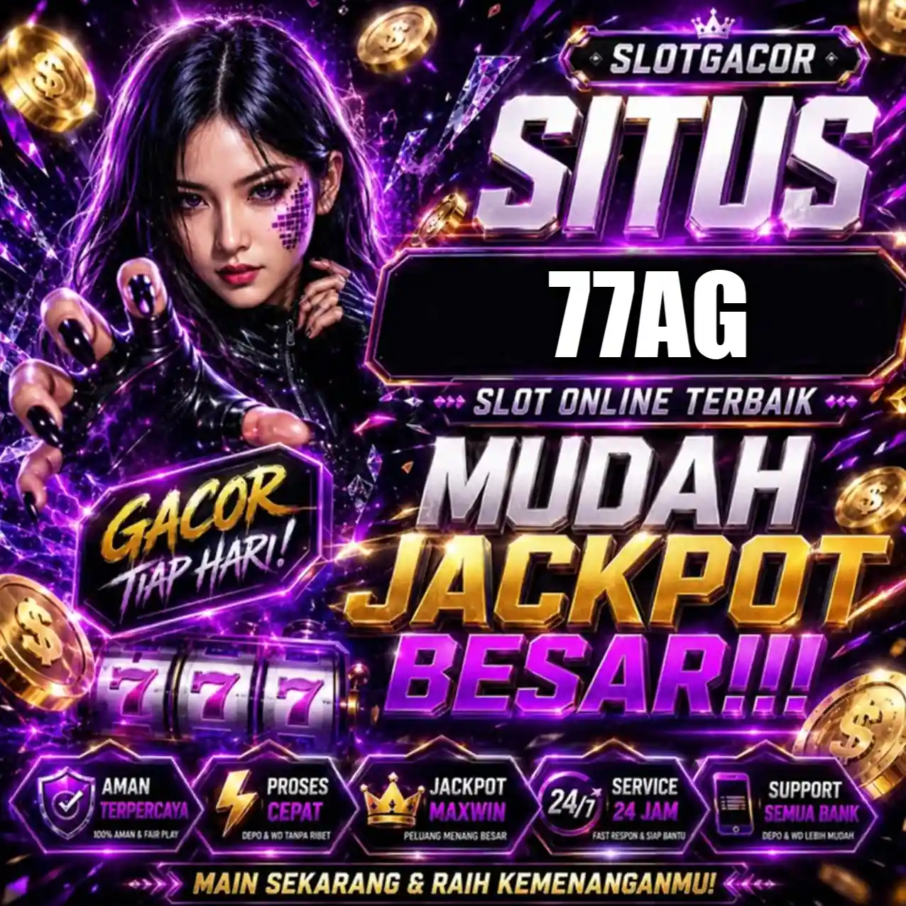 Tampilan utama aplikasi 77AG dengan akses permainan digital