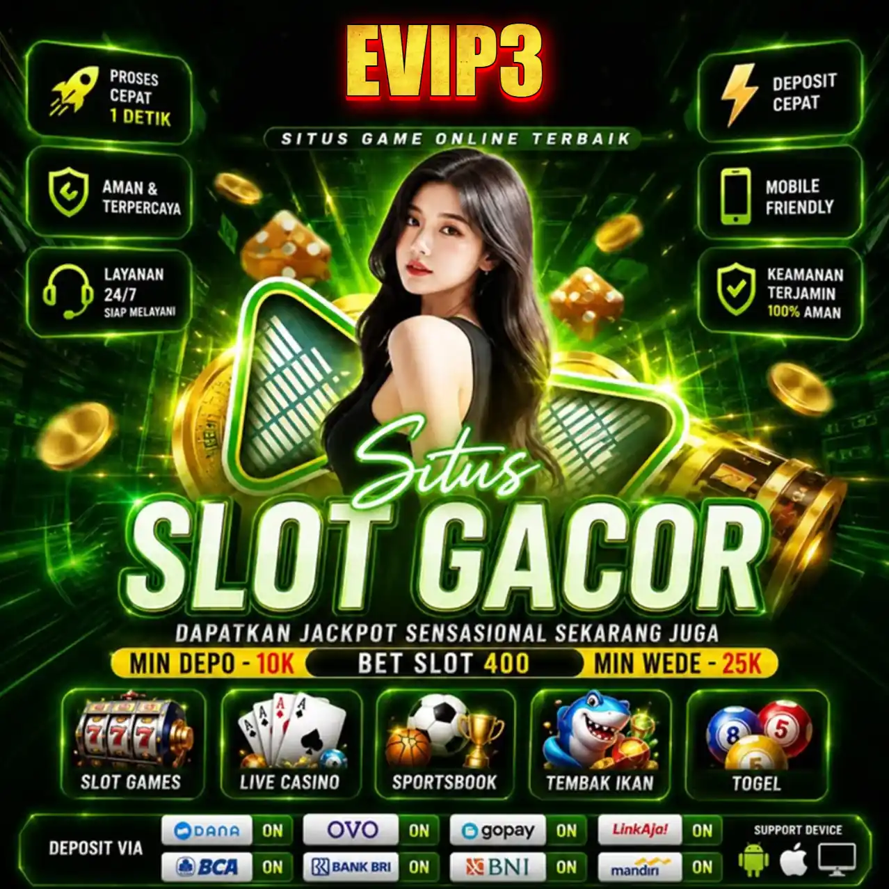 Banner Aplikasi EVIP3 dengan akses permainan digital